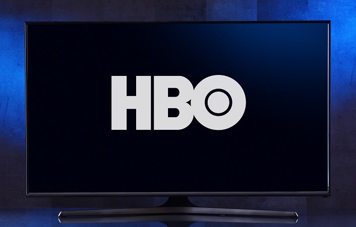  Flat-screen TV set displaying logo of HBO, an American premium cable and satellite television network owned by Home Box Office, Inc.