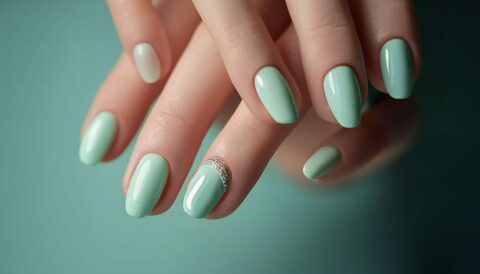 Mint green nails