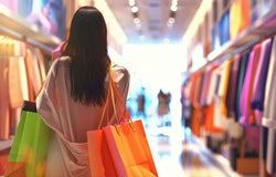 Customer in a clothes shop carrying bags