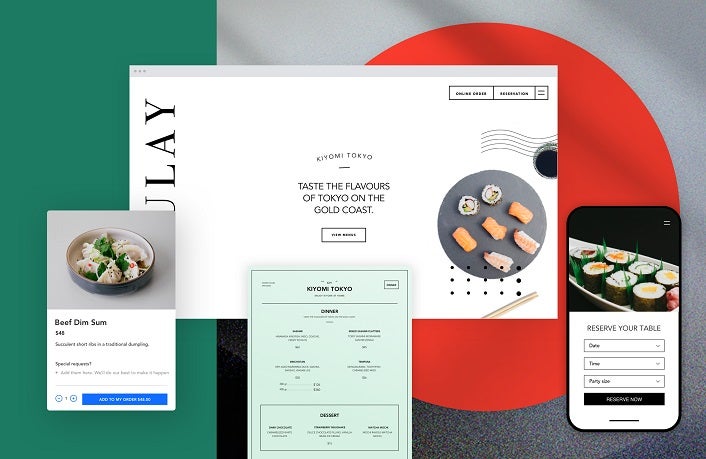 Screenshots of an Italian restaurant website, menu, and booking service on mobile and desktop format, with the background of an Italian flag.