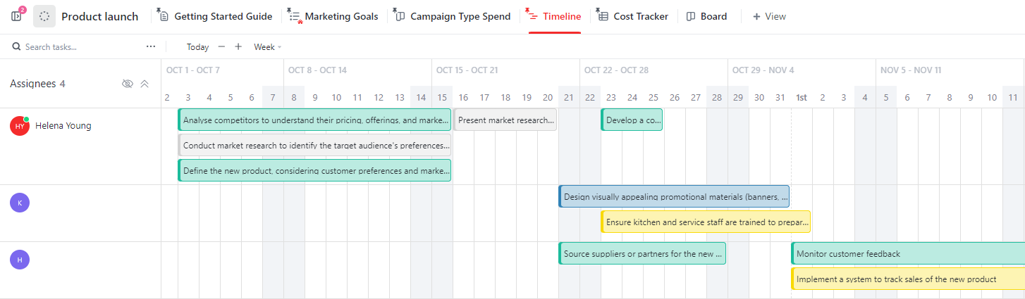 ClickUp Gantt chart product launch