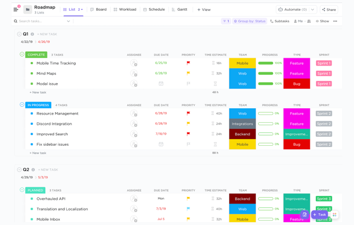 ClickUp roadmap