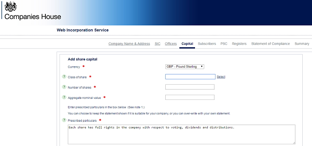 Company formation share capital