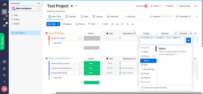 monday.com budget tracking