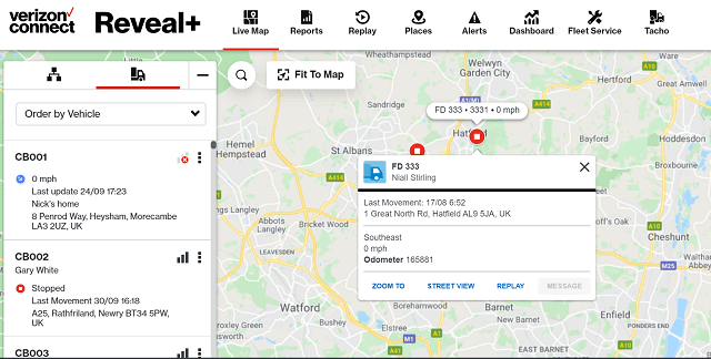 Verizon Connect Screengrab (Vehicle Tracking)